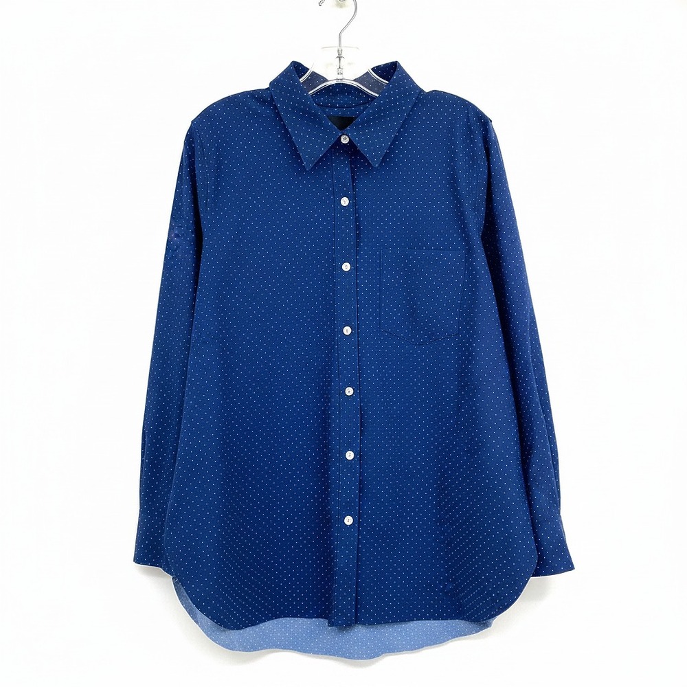 Lysse Blue White Polka Dot Long Sleeve Button-Down Shirt | Womens L